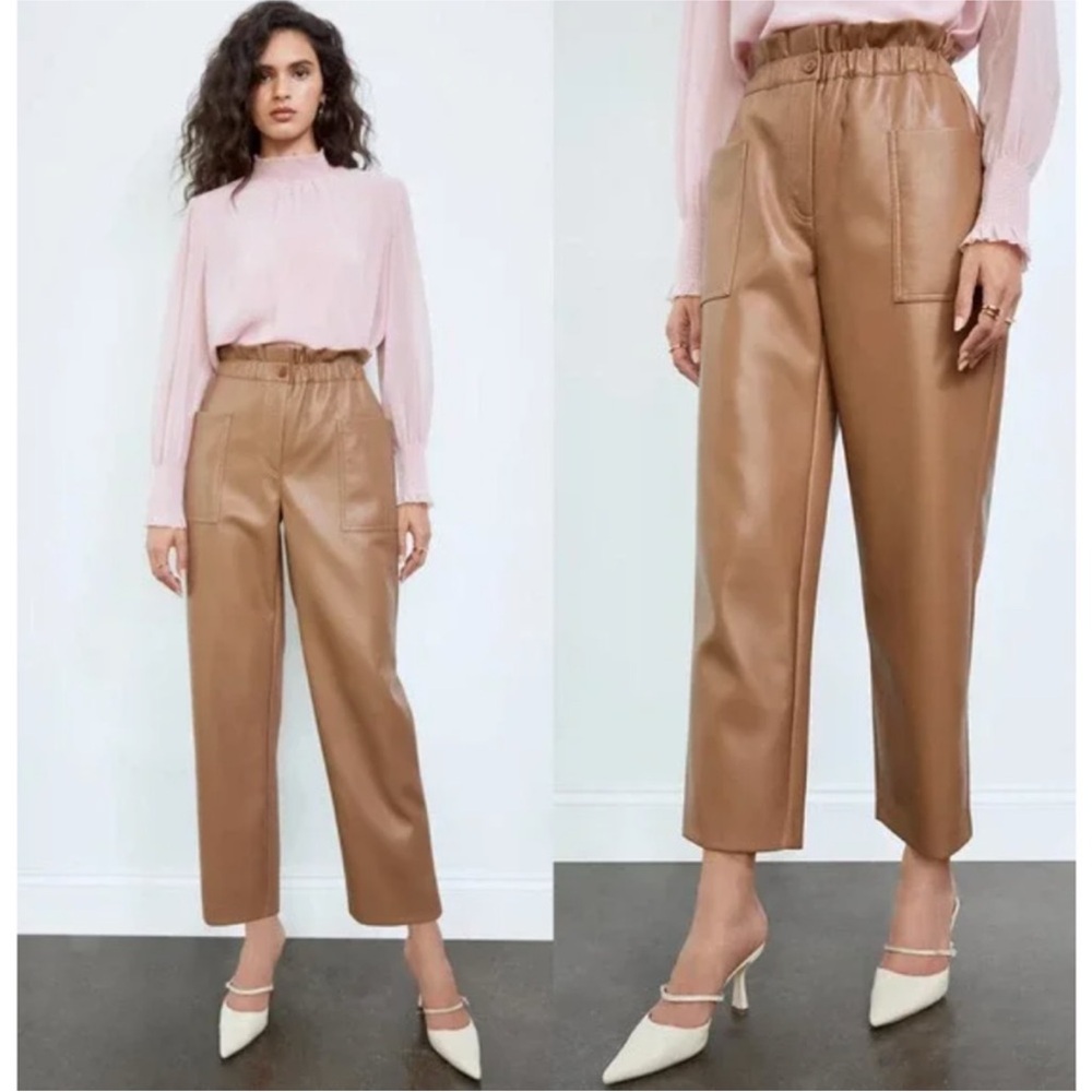 Aritzia Wilfred Caroline Vegan Leather Straight Leg Trouser Pants Size 10